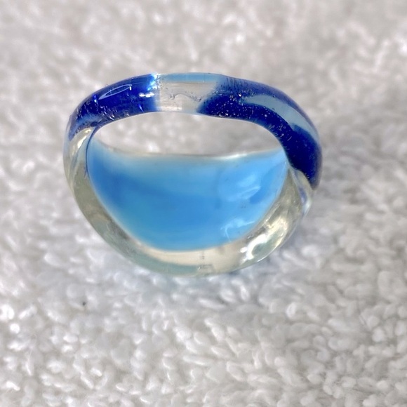Vintage Art Glass Handmade Blue Band Ring - Picture 9 of 11